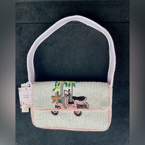 👛🩷🤍Handcrafted Pink Beaded Scooter Shoulder Bag